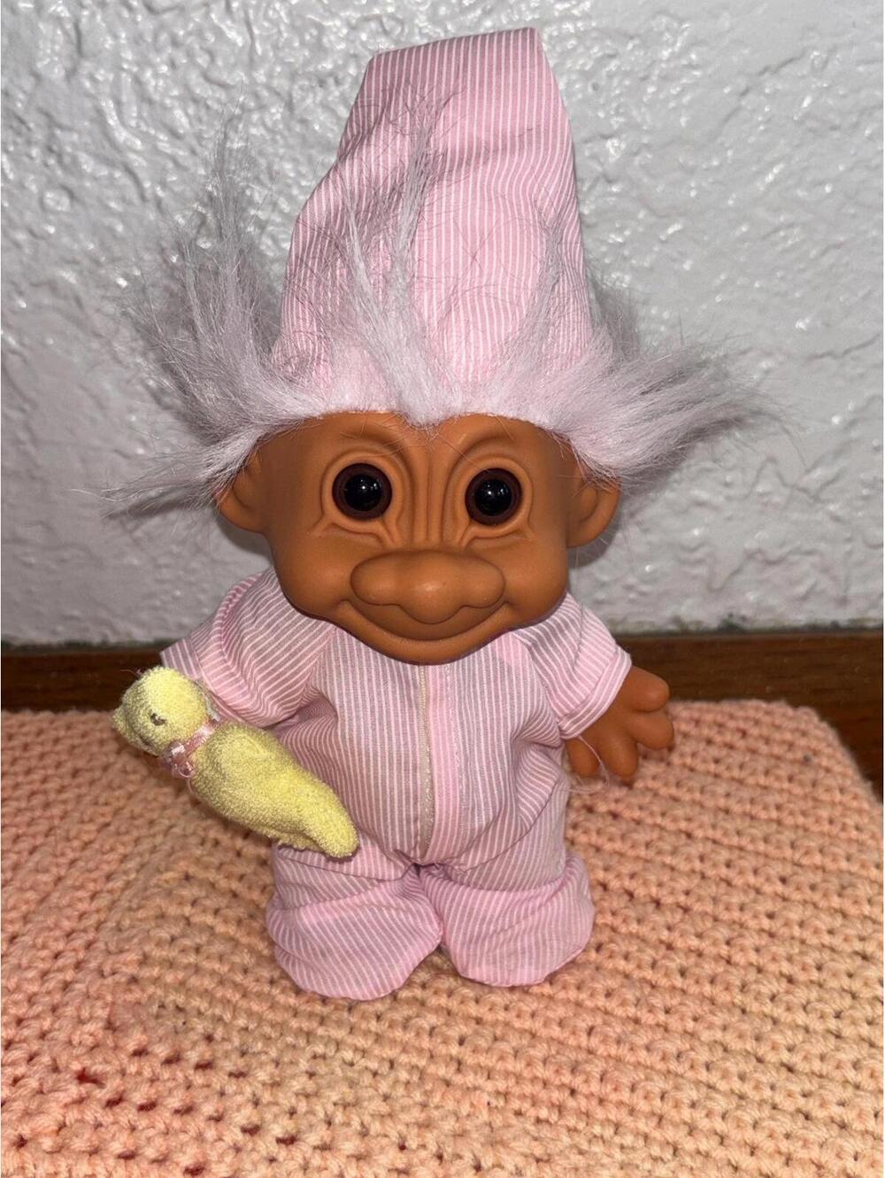 Troll Doll in Pajamas With Teddy Bear *Adorable!*